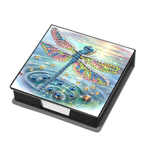 Load image into Gallery viewer, Leather Dragonfly Diamond Painting Notecard Box Rhinestones Post It Dispenser
