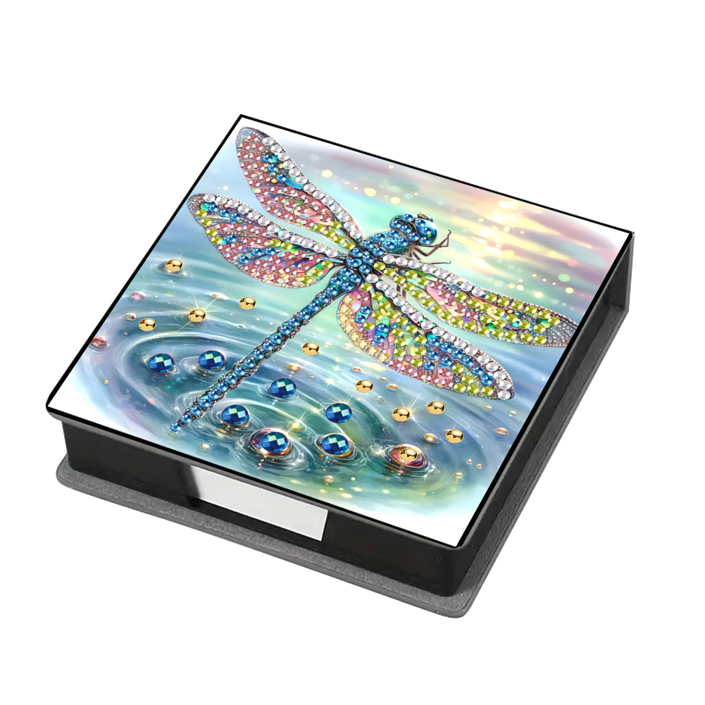 Leather Dragonfly Diamond Painting Notecard Box Rhinestones Post It Dispenser