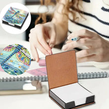 Load image into Gallery viewer, Leather Dragonfly Diamond Painting Notecard Box Rhinestones Post It Dispenser
