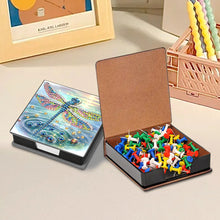 Load image into Gallery viewer, Leather Dragonfly Diamond Painting Notecard Box Rhinestones Post It Dispenser
