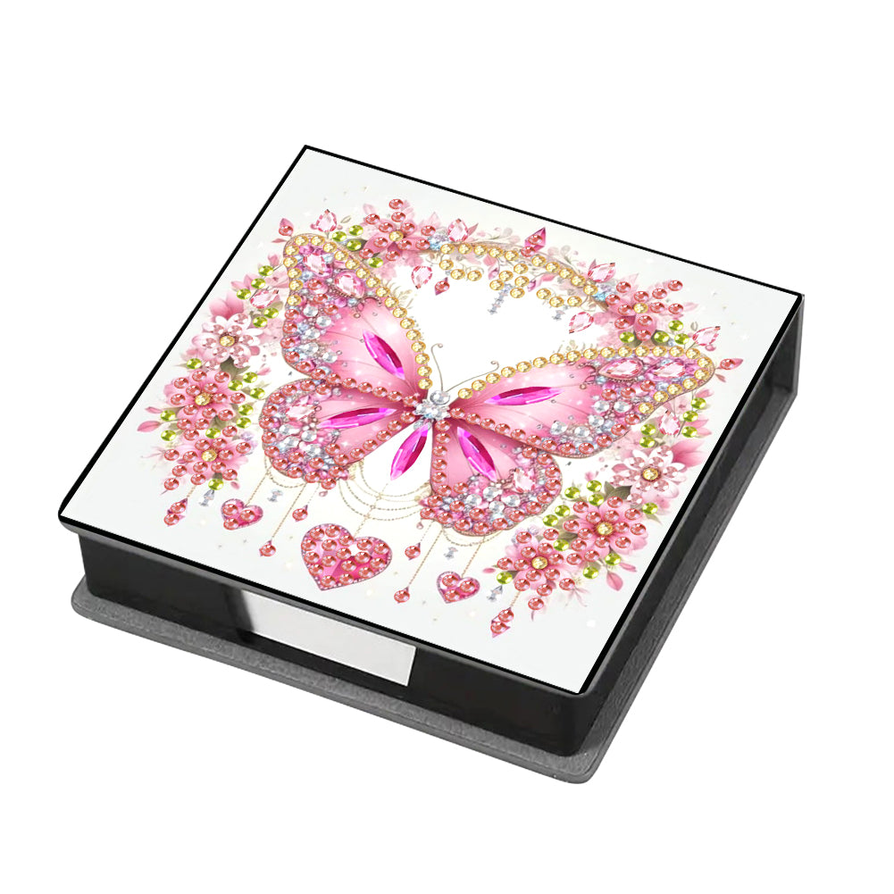 Leather Butterfly Diamond Painting Notecard Box Rhinestones Post It Dispenser