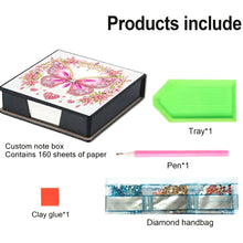 Load image into Gallery viewer, Leather Butterfly Diamond Painting Notecard Box Rhinestones Post It Dispenser
