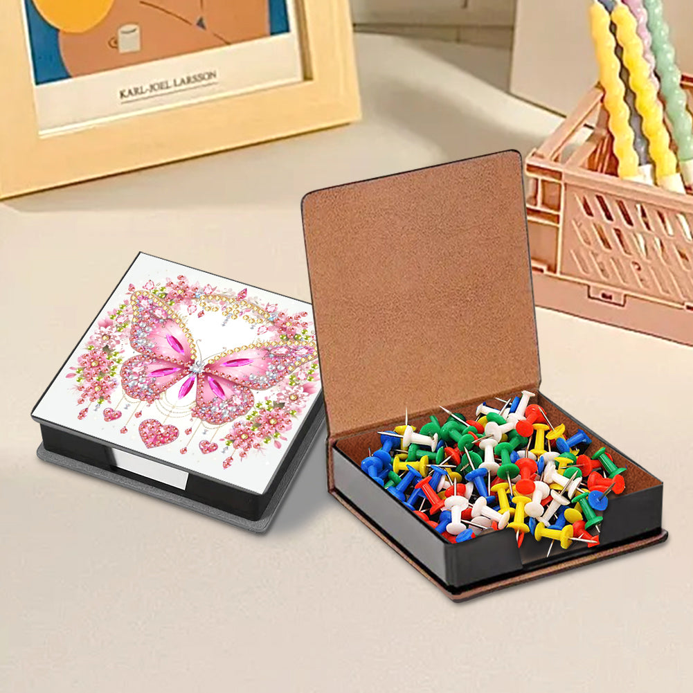 Leather Butterfly Diamond Painting Notecard Box Rhinestones Post It Dispenser
