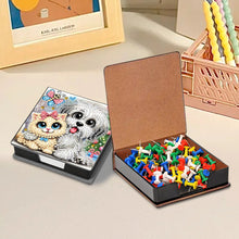 Load image into Gallery viewer, Leather Dog Cat Diamond Painting Notecard Box Rhinestones Post It Dispenser

