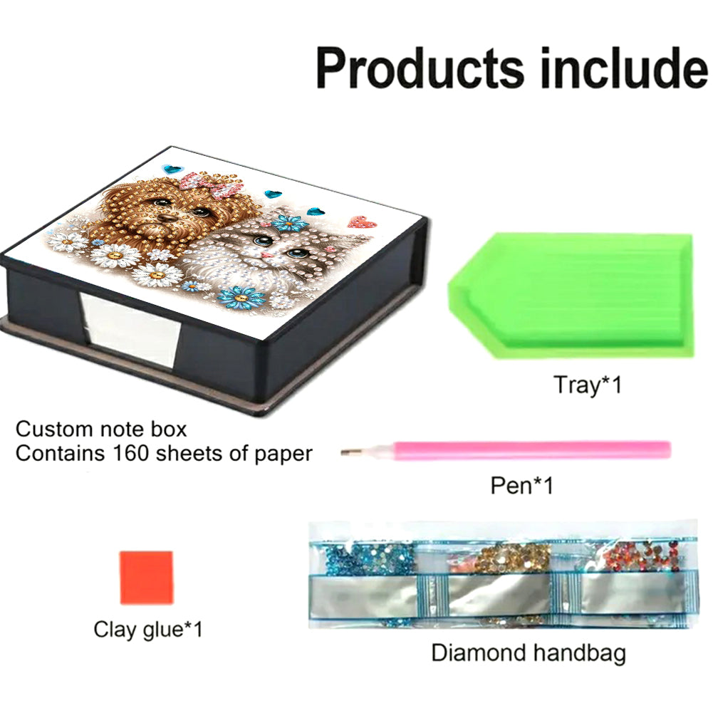 Leather Dog Cat Diamond Painting Notecard Box Rhinestones Post It Dispenser