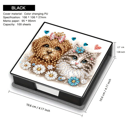 Leather Dog Cat Diamond Painting Notecard Box Rhinestones Post It Dispenser