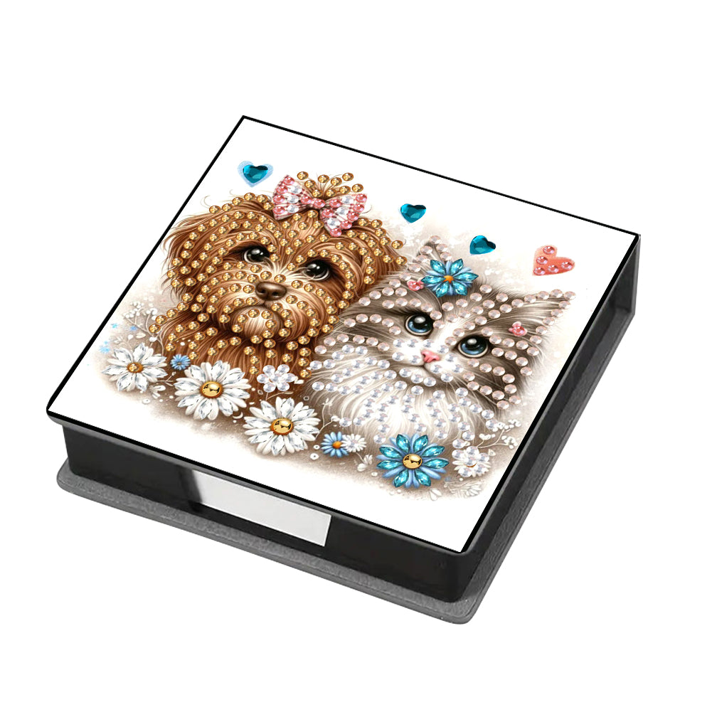 Leather Dog Cat Diamond Painting Notecard Box Rhinestones Post It Dispenser