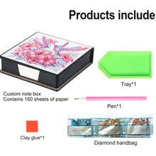 Load image into Gallery viewer, Leather Flowers Bird Diamond Painting Notecard Box Rhinestones Post It Dispenser
