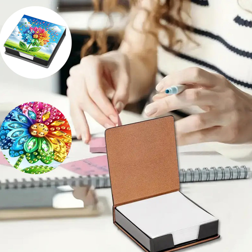 Leather Flowers Diamond Painting Notecard Box Rhinestones Post It Dispenser