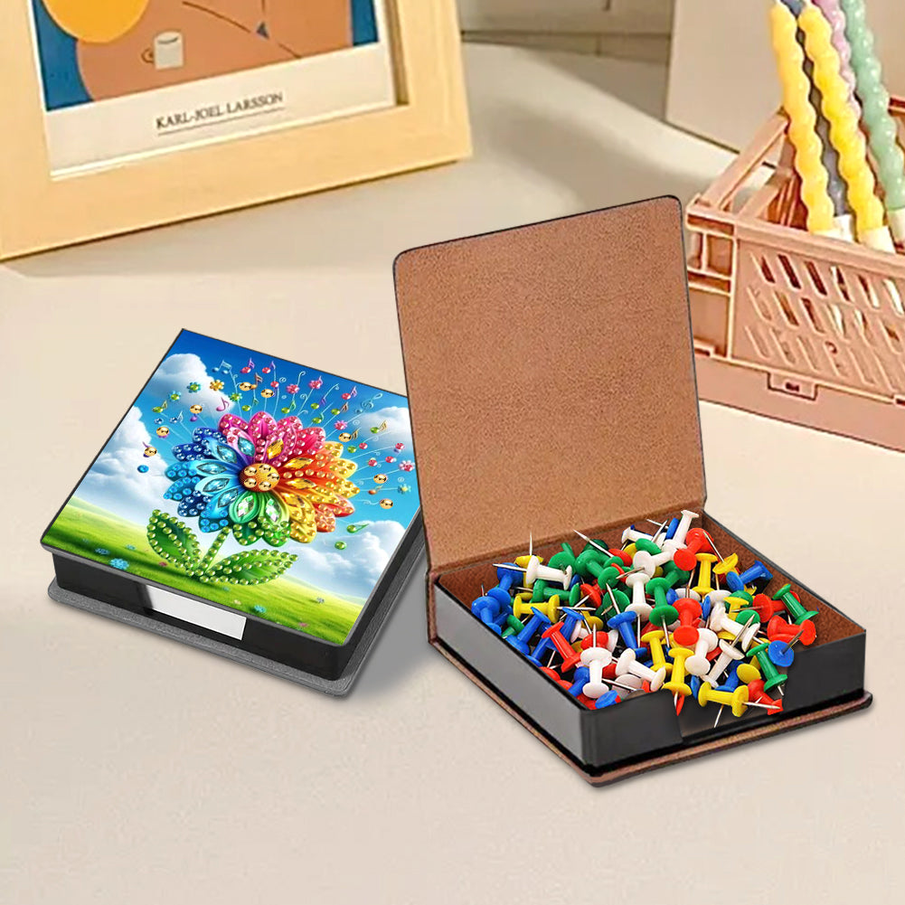 Leather Flowers Diamond Painting Notecard Box Rhinestones Post It Dispenser