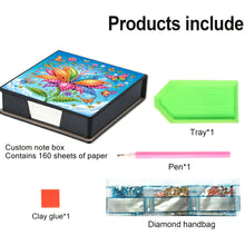 Load image into Gallery viewer, Leather Flowers Diamond Painting Notecard Box Rhinestones Post It Dispenser
