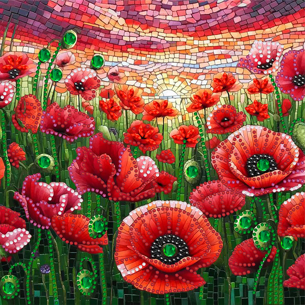 Diamond Painting - Partial Special Shaped - Poppy Flowers (30*30CM)