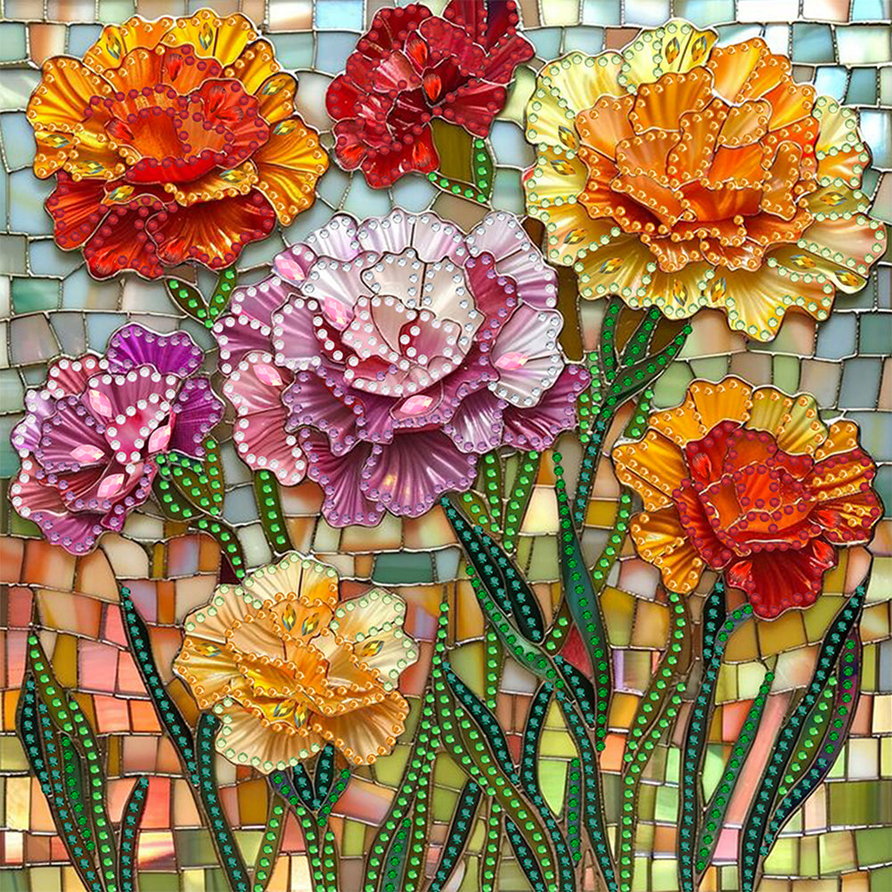 Diamond Painting - Partial Special Shaped - Carnation Flowers (30*30CM)