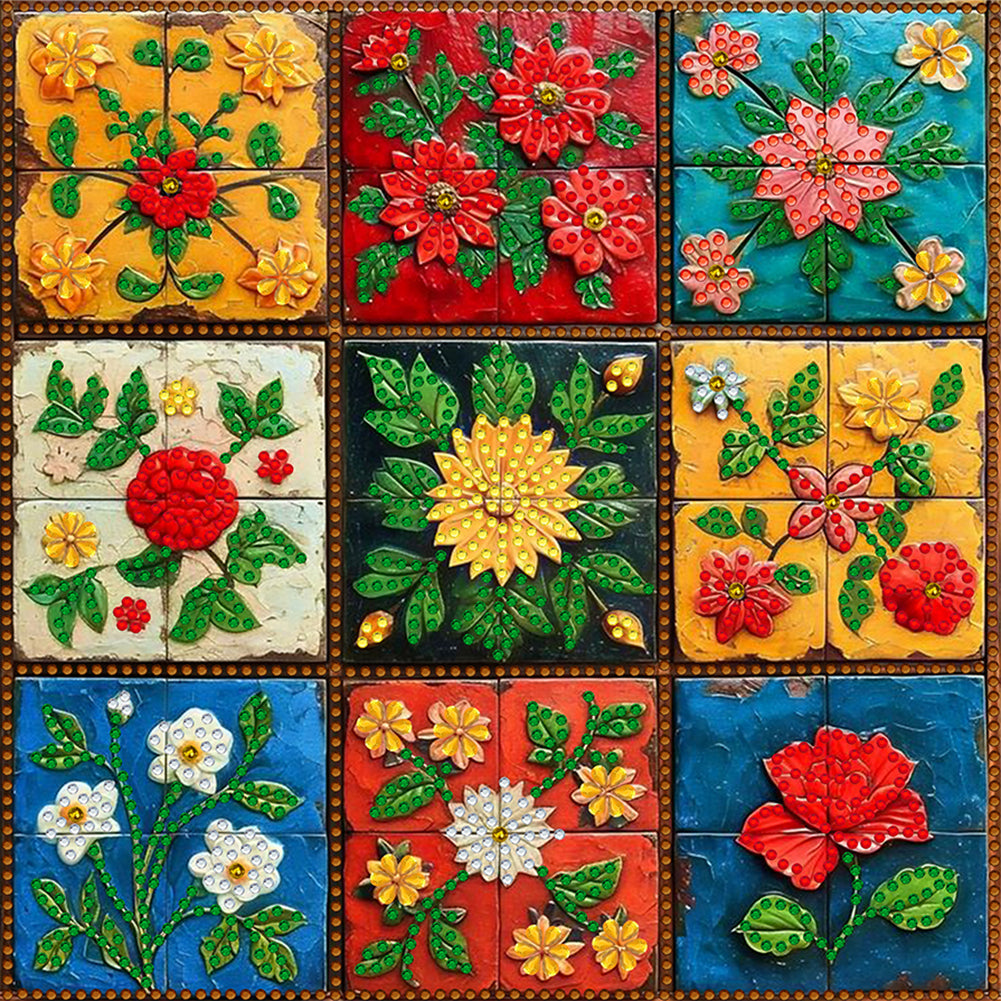 Diamond Painting - Partial Special Shaped - Flower Blocks (30*30CM)
