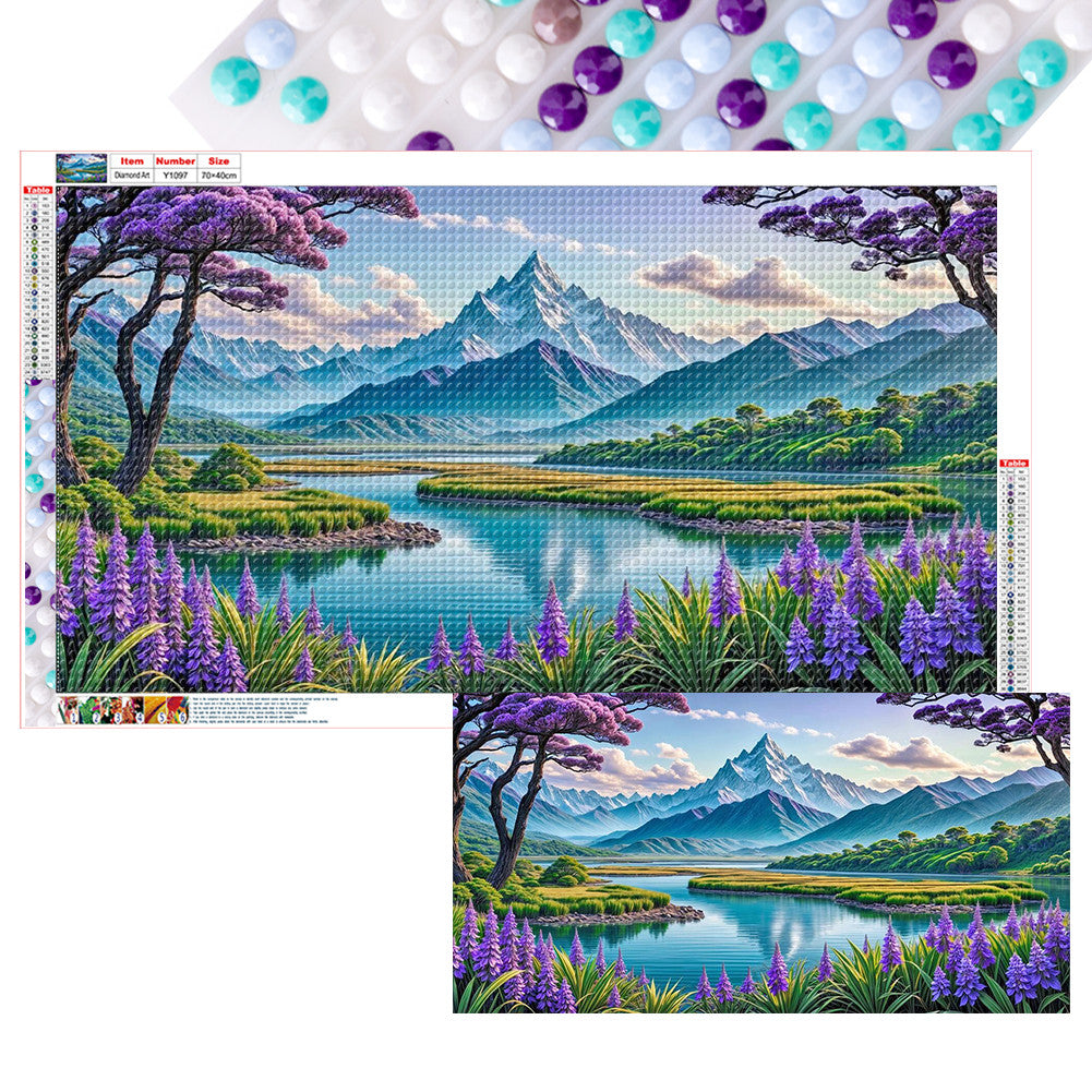 Diamond Painting - Full Round - Purple Flower Mountains And Rivers (40*70CM)