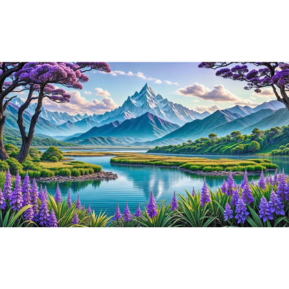 Diamond Painting - Full Round - Purple Flower Mountains And Rivers (40*70CM)