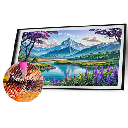 Diamond Painting - Full Round - Purple Flower Mountains And Rivers (40*70CM)