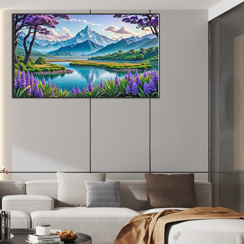 Diamond Painting - Full Round - Purple Flower Mountains And Rivers (40*70CM)