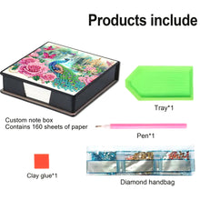 Load image into Gallery viewer, Peacock Leather Diamond Art Note Box with 160 Sheets of Paper for Beginners
