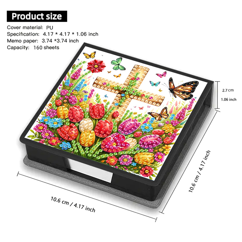 Cross Leather Diamond Art Note Box with 160 Sheets of Paper for Adults Beginners