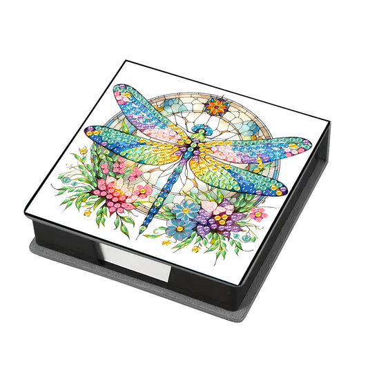 Dragonfly Leather Diamond Art Note Box with 160 Sheets of Paper for Beginners