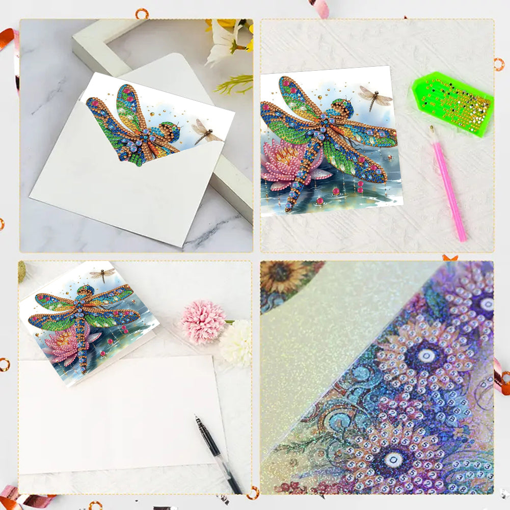 6pcs Diamond Painting Greeting Cards DIY Diamond Art Cards for Adults(Dragonfly)