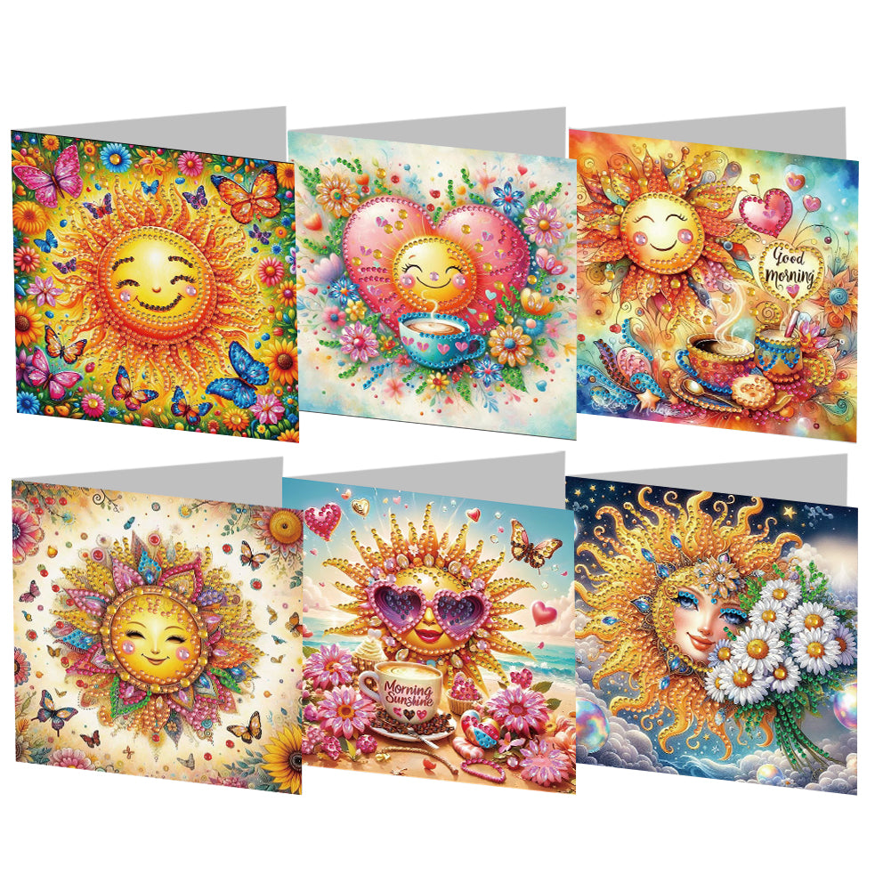 6pcs Diamond Painting Greeting Cards DIY Diamond Art Cards for Adults (Sun)