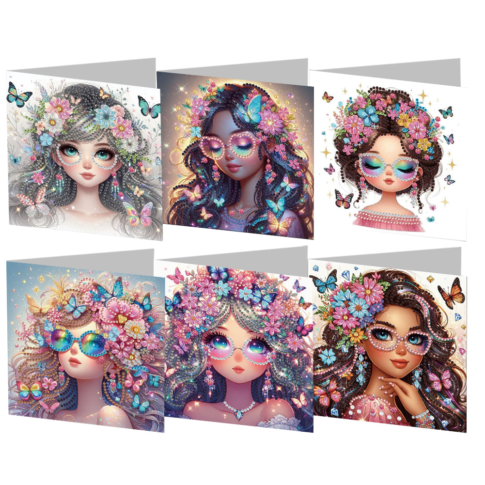 6pcs Diamond Painting Greeting Cards DIY Diamond Art Cards for Adults (Girl B)