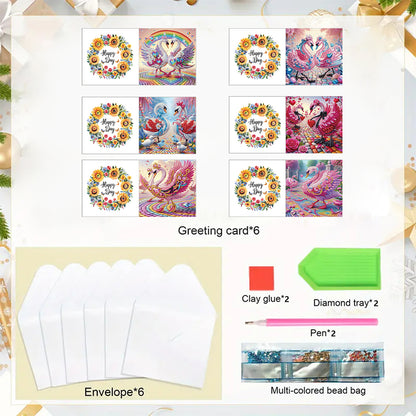 6pcs Diamond Painting Greeting Cards DIY Diamond Art Cards for Adults (Swan)
