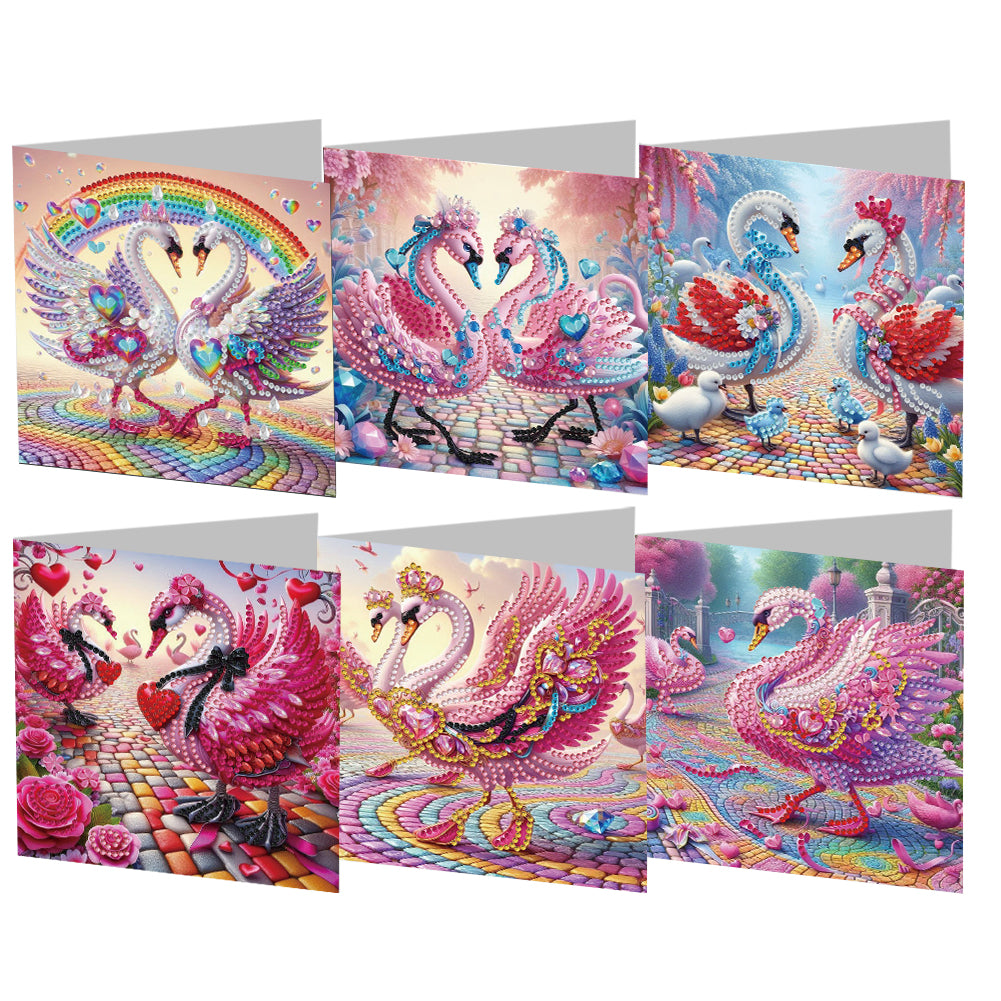 6pcs Diamond Painting Greeting Cards DIY Diamond Art Cards for Adults (Swan)