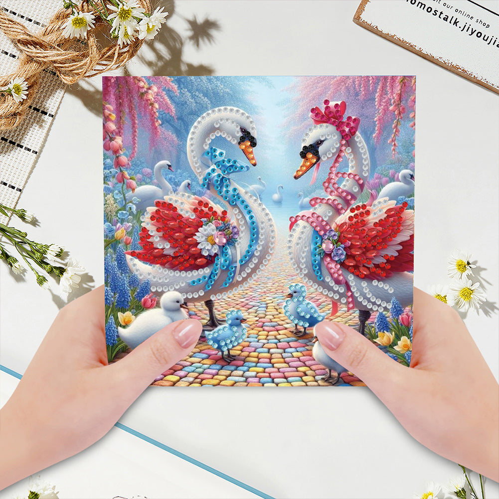 6pcs Diamond Painting Greeting Cards DIY Diamond Art Cards for Adults (Swan)