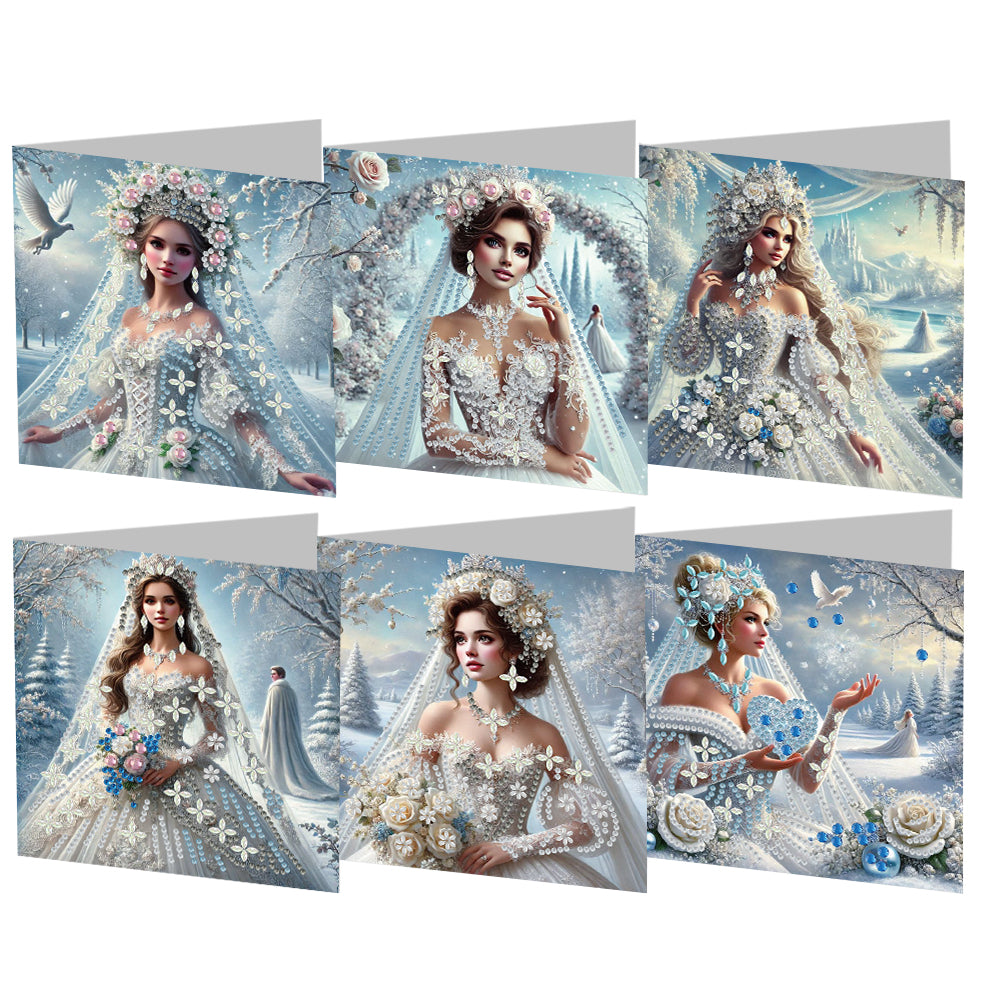 6pcs Diamond Painting Greeting Cards DIY Diamond Art Cards (Wedding Dress)
