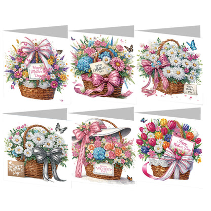 6pcs Diamond Painting Greeting Cards DIY Diamond Art Cards (Flower Basket)