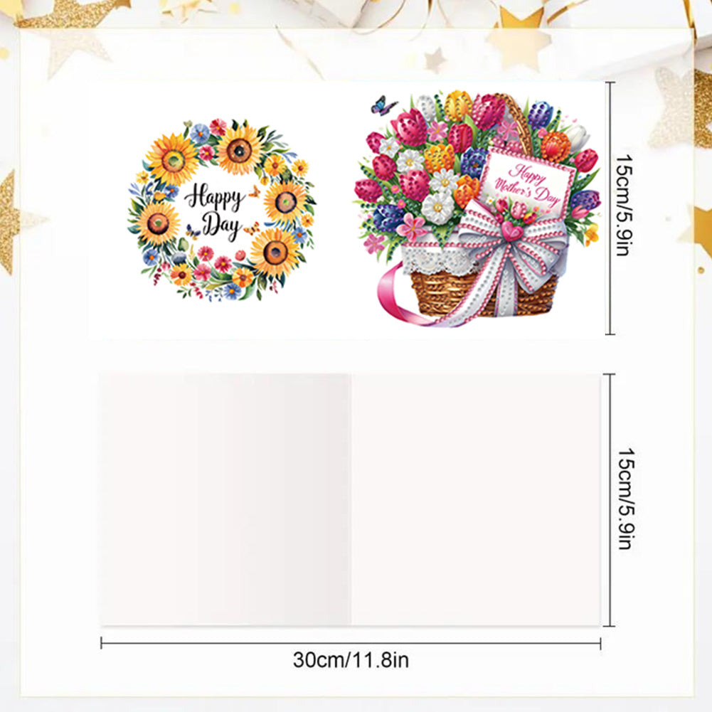 6pcs Diamond Painting Greeting Cards DIY Diamond Art Cards (Flower Basket)