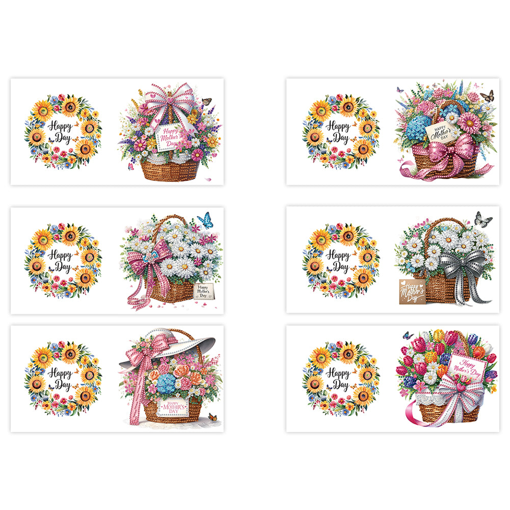 6pcs Diamond Painting Greeting Cards DIY Diamond Art Cards (Flower Basket)