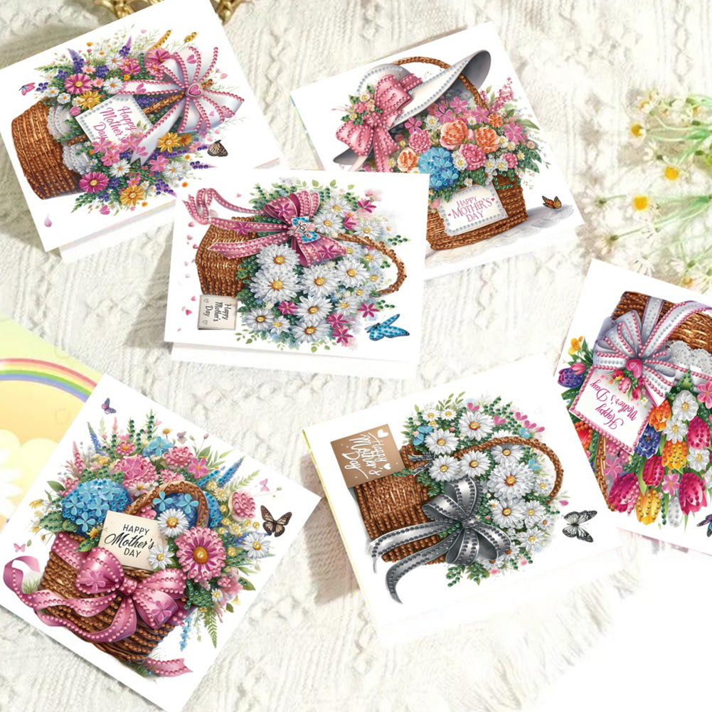 6pcs Diamond Painting Greeting Cards DIY Diamond Art Cards (Flower Basket)