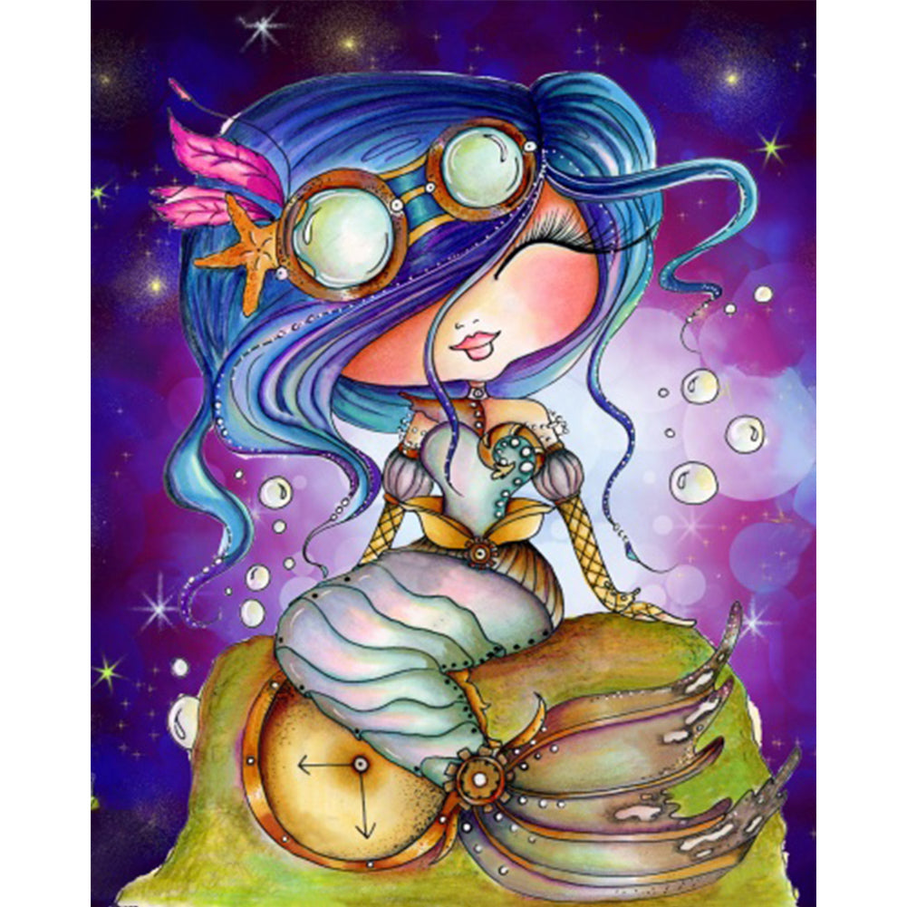 AB Diamond Painting - Full Round - Blue-Haired Mermaid (40*50CM)