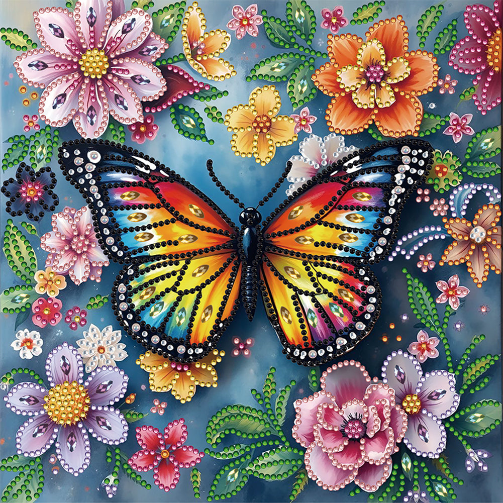 Diamond Painting - Partial Special Shaped - Flower Butterfly (30*30CM)