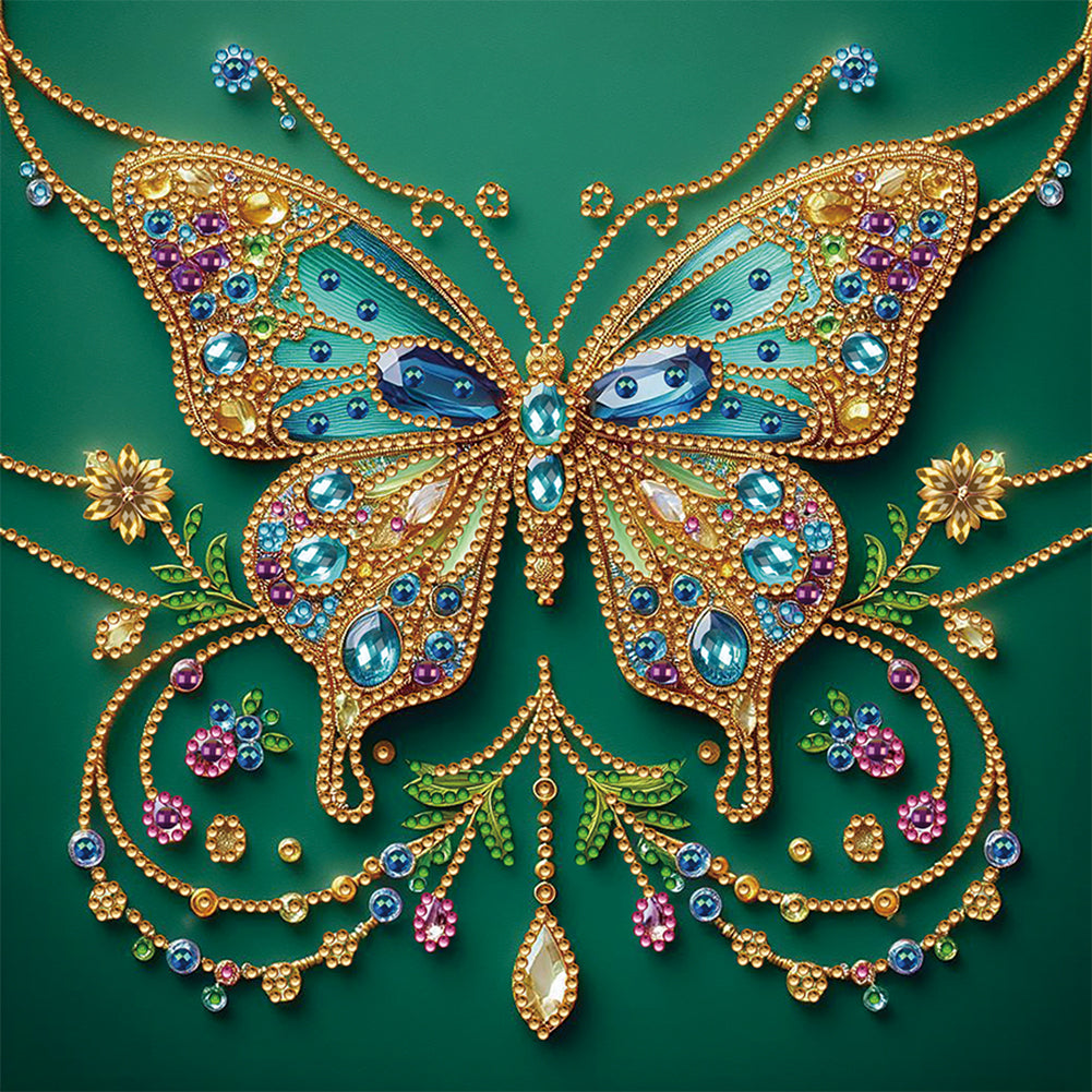 Diamond Painting - Partial Special Shaped - Flower Crystal Butterfly (30*30CM)