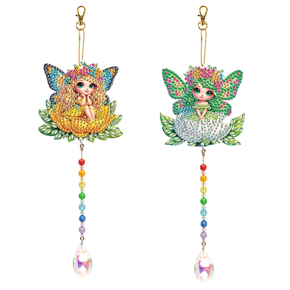 2Pcs 5D DIY Diamond Painting Sun Catcher Crystal Painting Ornaments (Fairy)