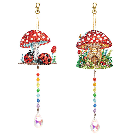 2Pcs 5D DIY Diamond Painting Sun Catcher Crystal Painting Ornaments (Mushroom)