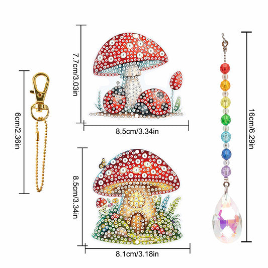 2Pcs 5D DIY Diamond Painting Sun Catcher Crystal Painting Ornaments (Mushroom)