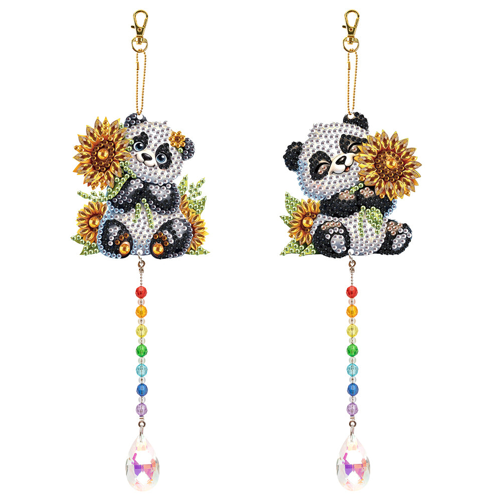 2Pcs 5D DIY Diamond Painting Sun Catcher Crystal Painting Ornaments (Panda)