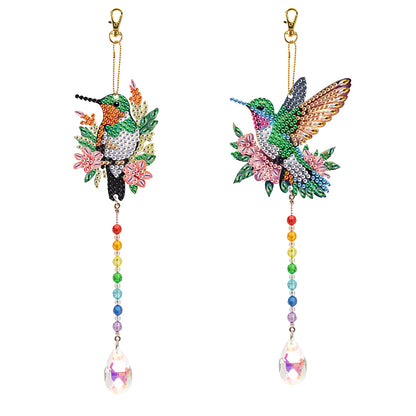 2Pcs DIY Diamond Painting Sun Catcher Crystal Painting Ornaments (Hummingbird)