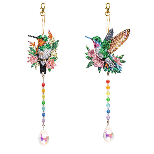 2Pcs DIY Diamond Painting Sun Catcher Crystal Painting Ornaments (Hummingbird)