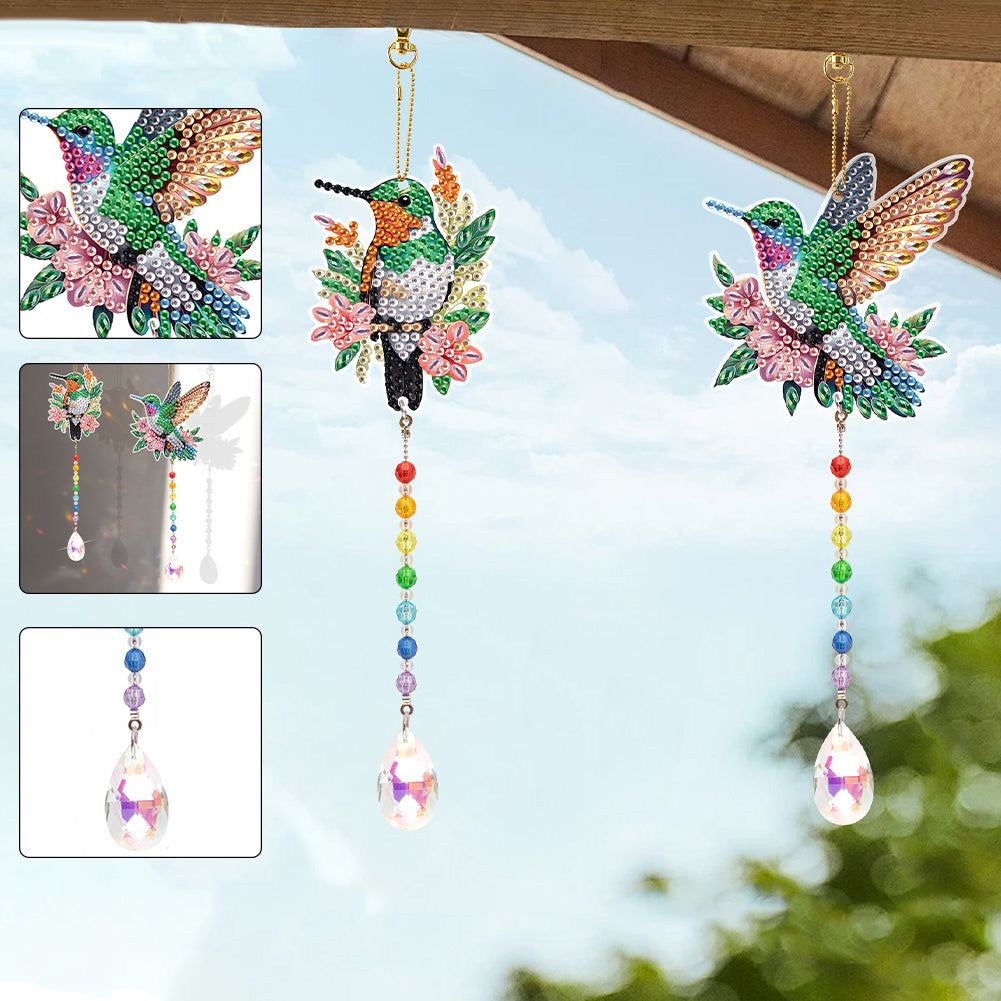 2Pcs DIY Diamond Painting Sun Catcher Crystal Painting Ornaments (Hummingbird)