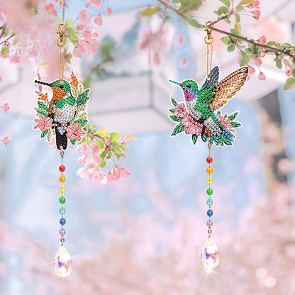 2Pcs DIY Diamond Painting Sun Catcher Crystal Painting Ornaments (Hummingbird)