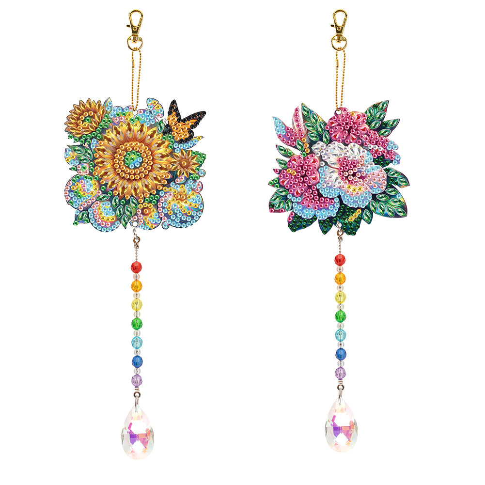 2Pcs Diamond Painting Sun Catcher Crystal Painting Ornaments (Flower Butterfly)