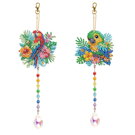 2Pcs 5D DIY Diamond Painting Sun Catcher Crystal Painting Ornaments (Parrot)
