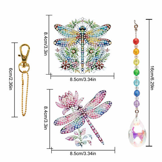 2Pcs Diamond Painting Sun Catcher Crystal Painting Ornaments (Flower Dragonfly)
